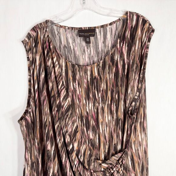 Dana Buchman Plus Size 3X Dress Shift‎ Sleeveless Brown Knee Length Drape 848 - Picture 3 of 9